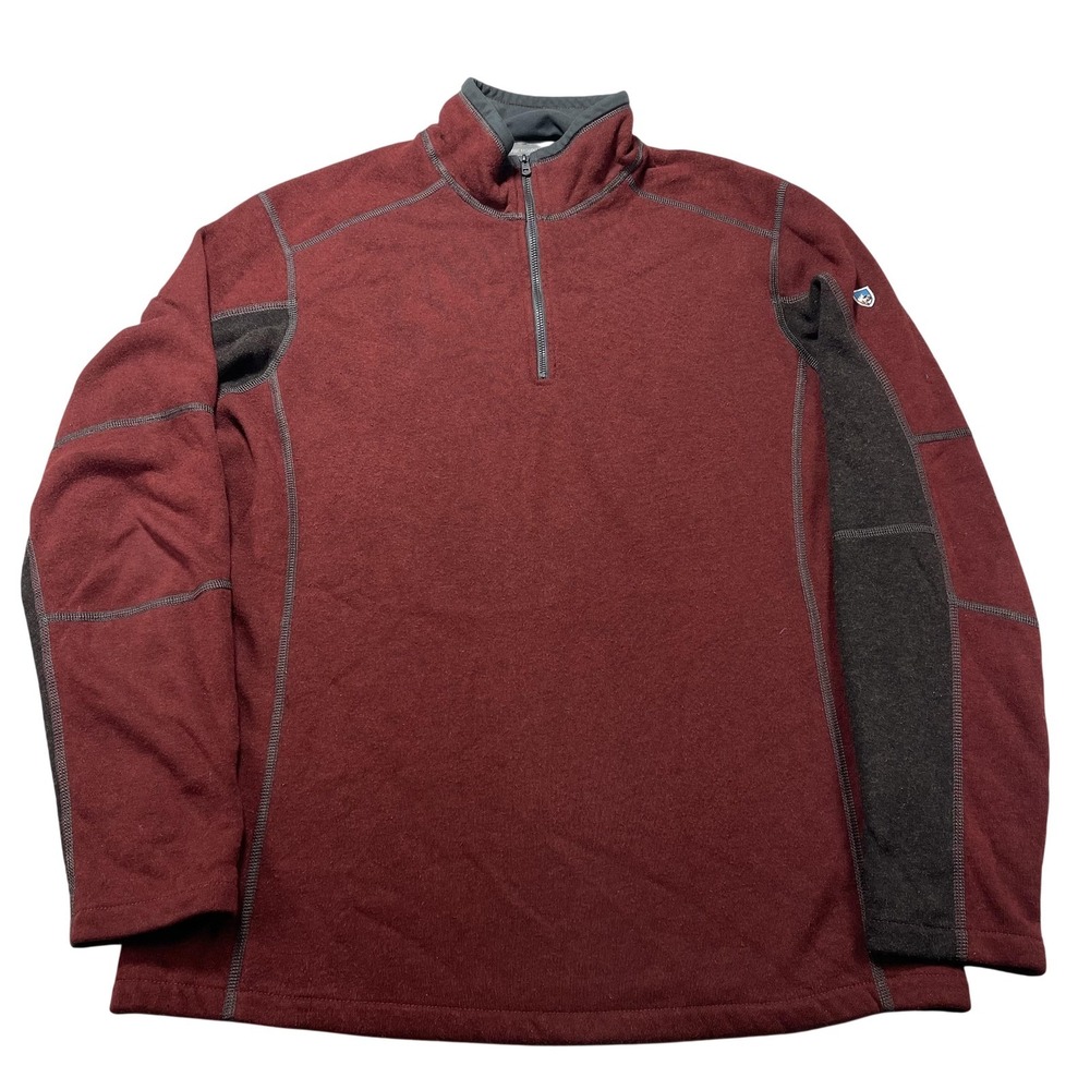 Kuhl Pullover Mens Large Red 1/4 Zip Fleece Mock Neck Hiking Top‎ Colorblock